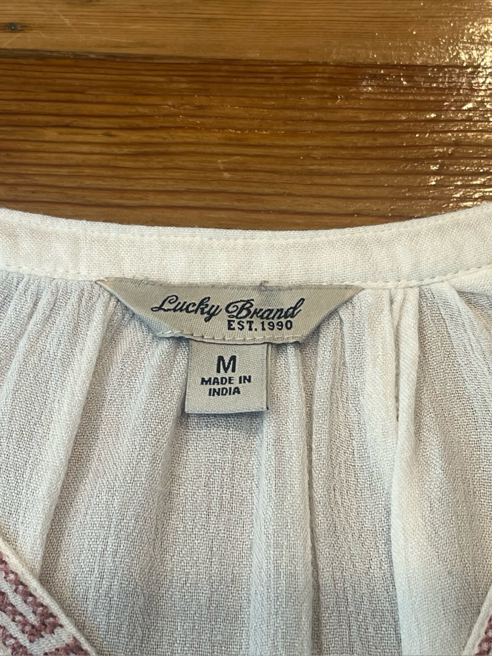 Lucky Brand Off White Boho Tunic Top with Pink and Gold Embroidery EUC - Picture 3 of 6